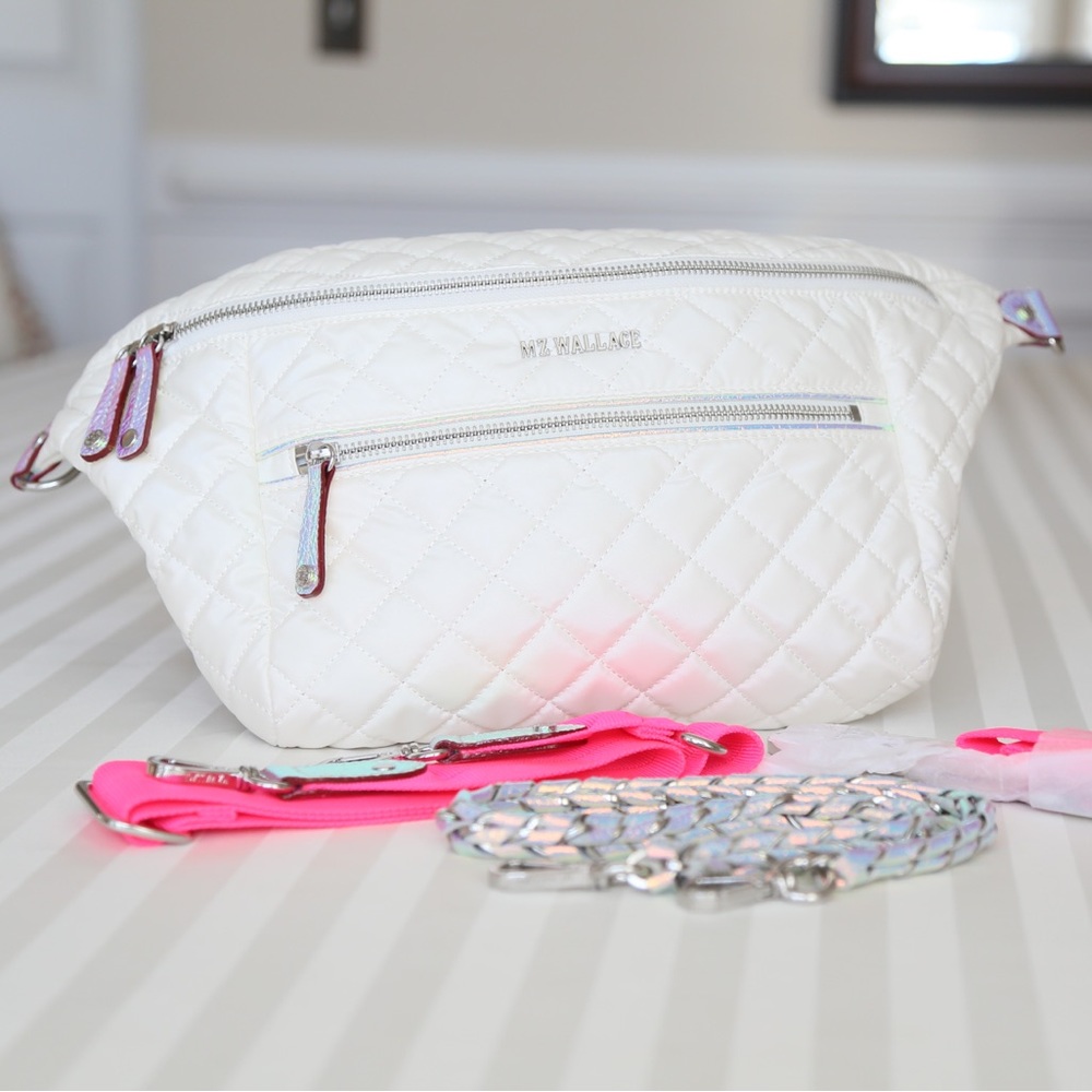 🔥MZ Wallace Crosby Sling in Bright White Pearl/Iridescent/Hot Pink